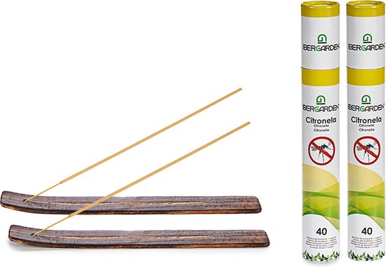 Ibergarden Citronella wierrook sticks - met houder/plankje - anti muggen - 80x sticks - 32 cm