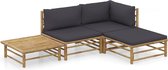 vidaXL - 4-delige - Loungeset - met - donkergrijze - kussens - bamboe