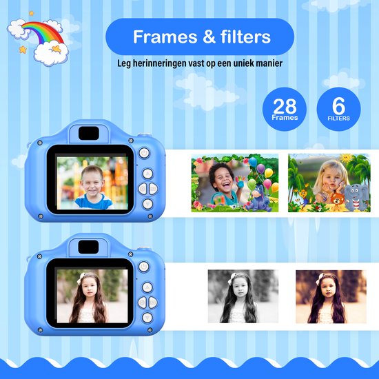 Ilona® Digitale Kindercamera HD 1080p - Speelgoedcamera - 32GB micro sd kaart - Fototoestel Voor Kinderen - Hond Blauw
