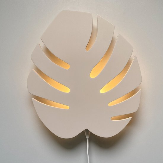 Houten wandlamp kinderkamer | Monstera blad - beige | toddie.nl