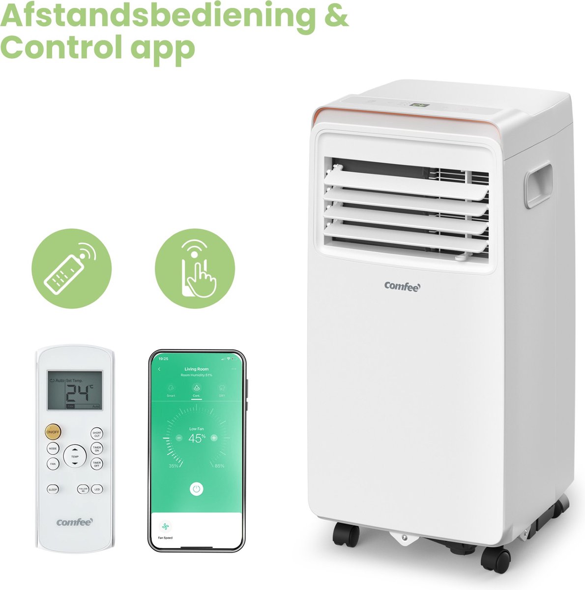 Comfee Climatiseur Mobile 3-en-1 - Ventilateur - Déshumidificateur - 7000  BTU/h Pour