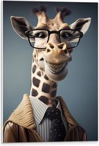PVC Schuimplaat- Lachende Giraffe met Bril in Nette Blouse - 40x60 cm Foto op PVC Schuimplaat