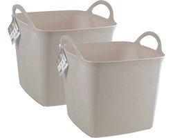 Plasticforte Kuip/emmer/wasmand - 2x - flexibel - beige - 43 liter - vierkant - kunststof - 40 x 40 x 44 cm