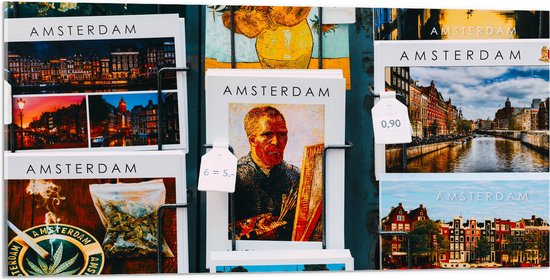 Acrylglas - Amsterdamse Ansichtkaarten in het Rek - 100x50 cm Foto op Acrylglas (Met Ophangsysteem)