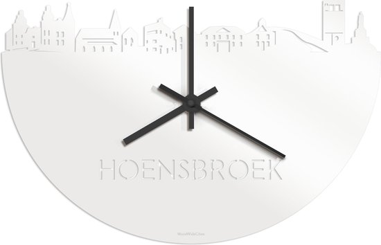 Skyline Klok Hoensbroek Wit Glanzend - Ø 40 cm - Stil uurwerk - Wanddecoratie - Meer steden beschikbaar - Woonkamer idee - Woondecoratie - City Art - Steden kunst - Cadeau voor hem - Cadeau voor haar - Jubileum - Trouwerij - Housewarming -