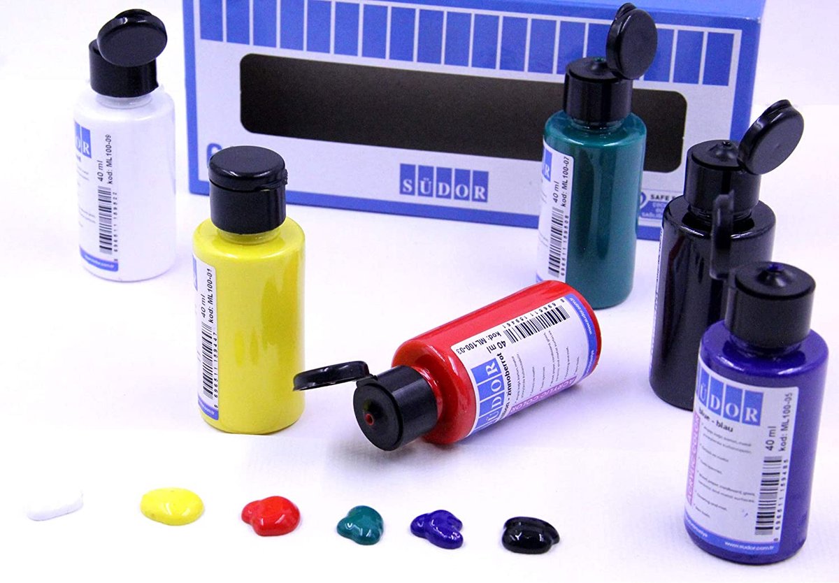 SÜDOR Acrylverfset voor kinderen en volwassenen | Universele verf voor hout, steen, canvas, polyester, papier, gips, stof, leer, metaal | Acrylverfset (6 x 40 ml basiskleuren) — afbeelding 4