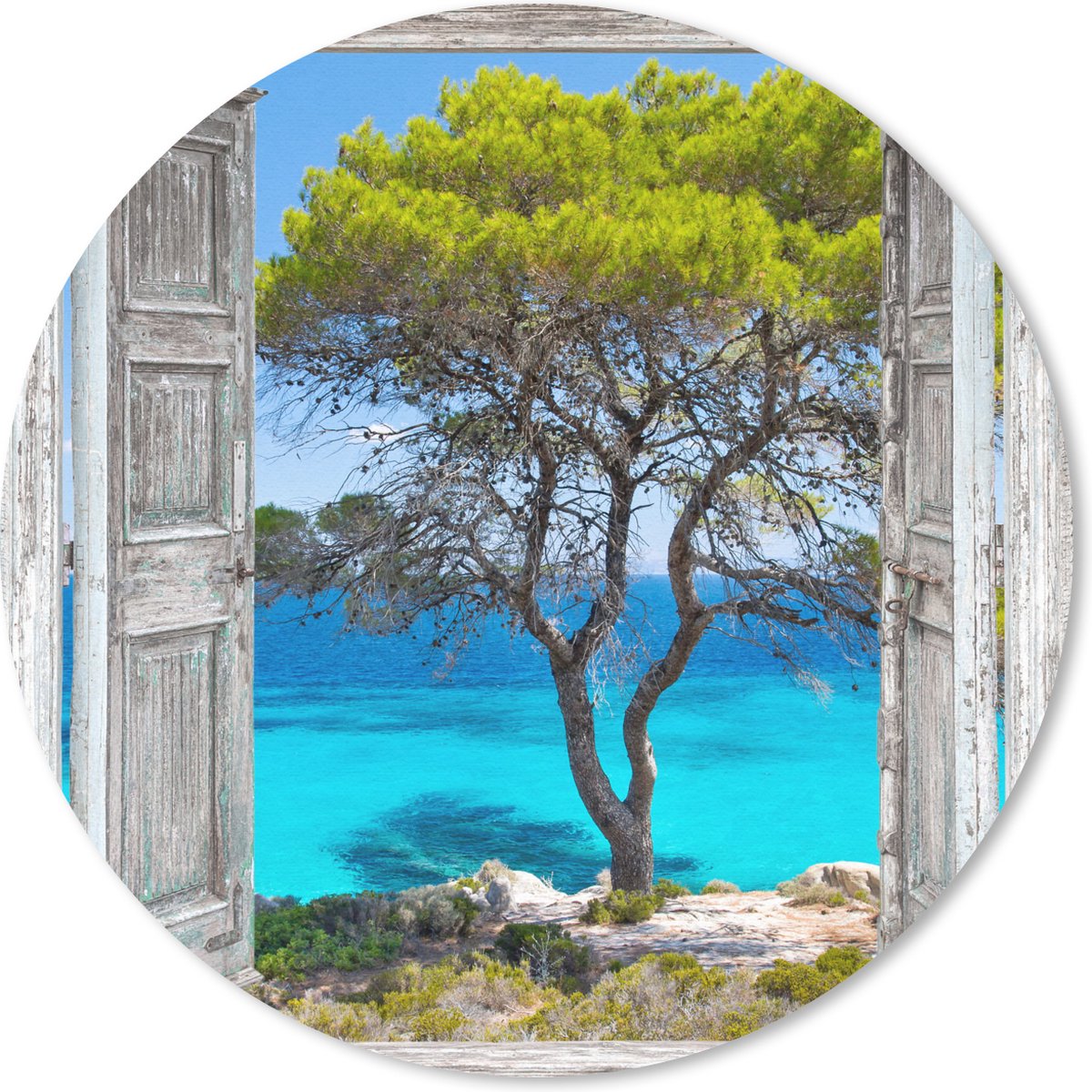 Muismat rond 50x50 cm - Mousepad Boom - Tropisch - Zee - Doorkijk - Strand - Ronde muismatten