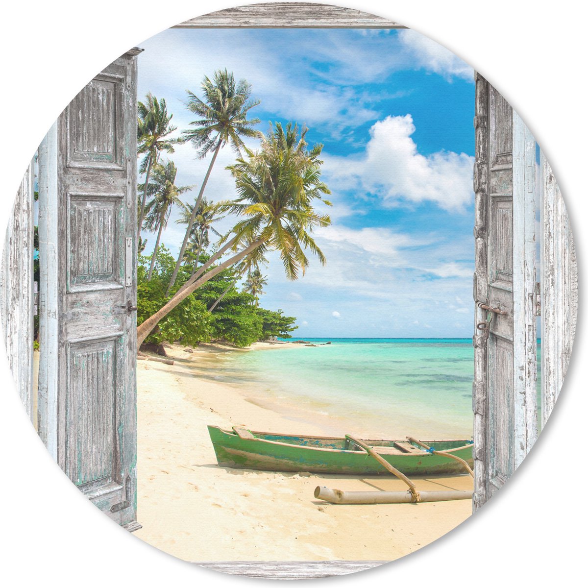 Muismat rond 20x20 cm - Mousepad Kano - Strand - Palmboom - Strand - Doorkijk - Ronde muismatten