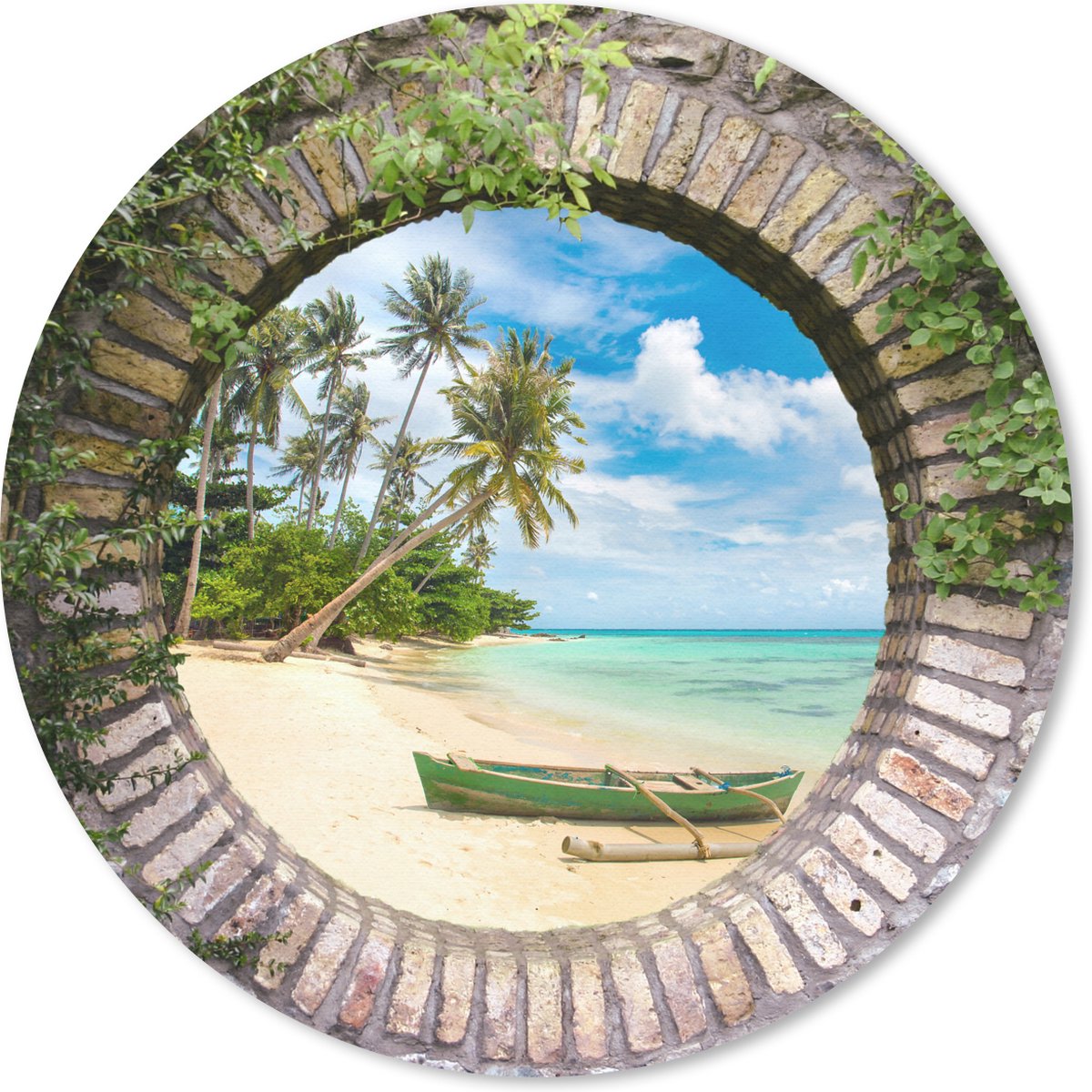 Muismat rond 30x30 cm - Mousepad Strand - Palmboom - Doorkijk - Kano - Ronde muismatten