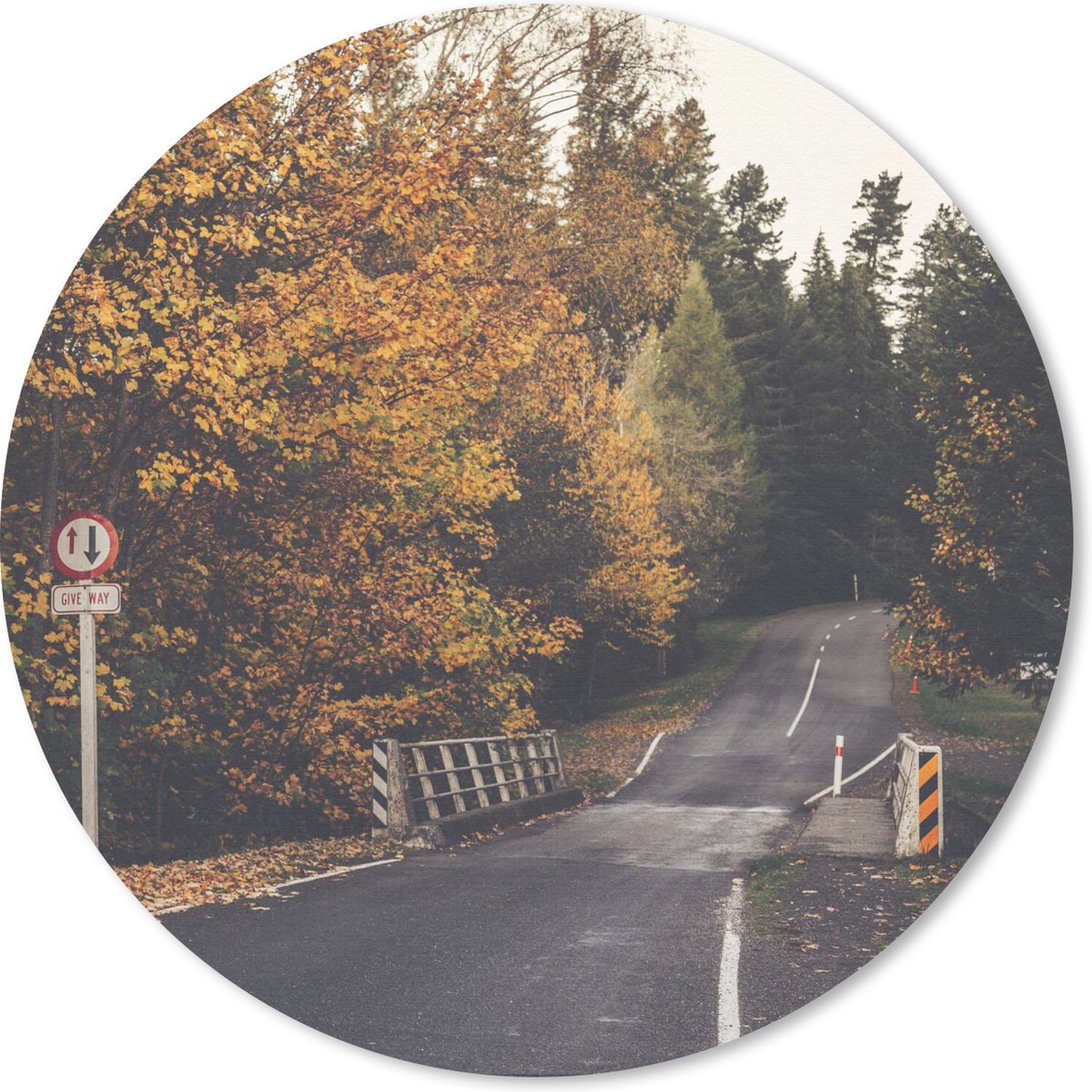 Muismat rond 20x20 cm - Mousepad Bomen - Weg - Herfst - Ronde muismatten