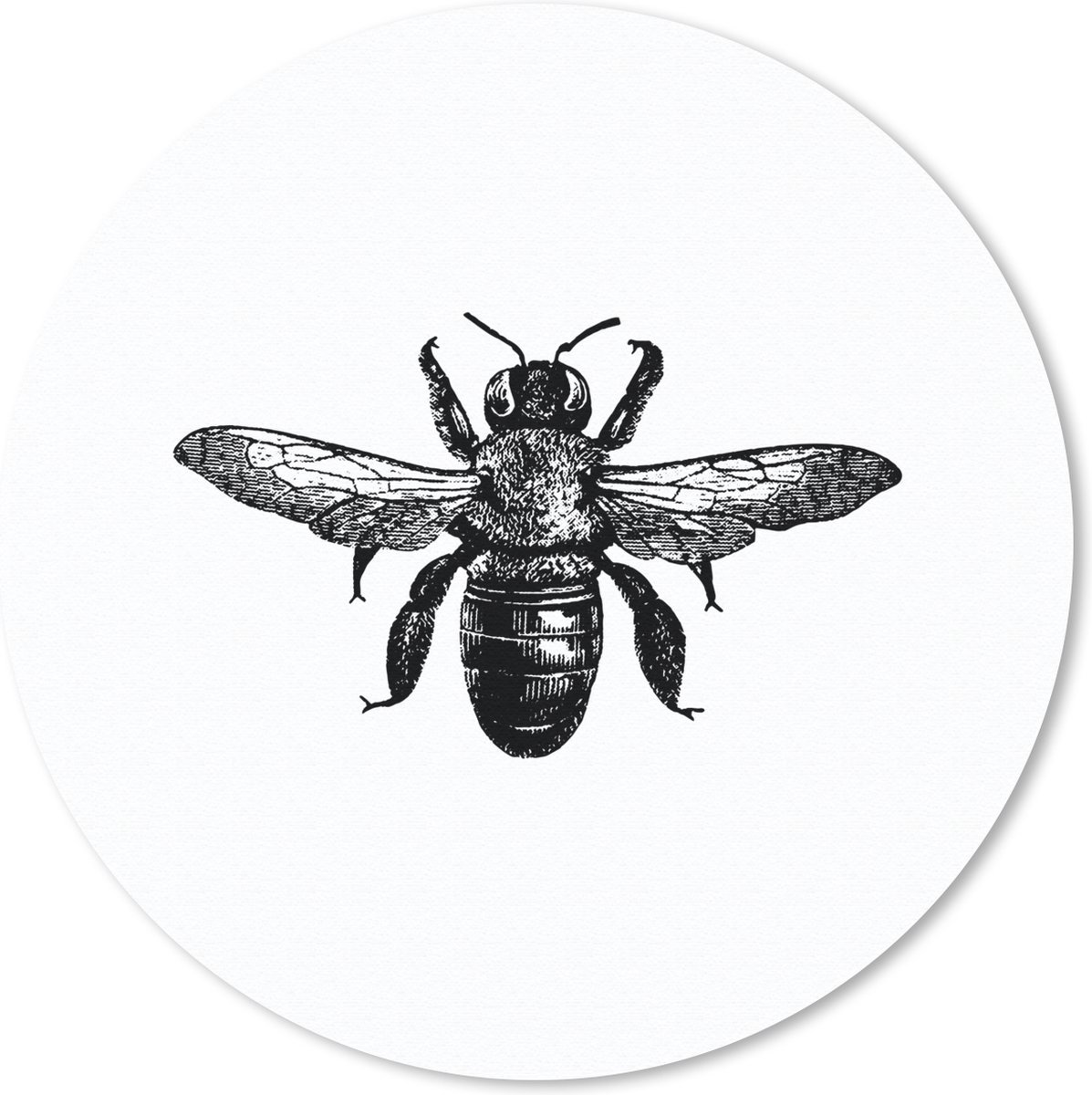 Muismat rond 40x40 cm - Mousepad Bij - Insect - Vintage - Zwart wit - Ronde muismatten