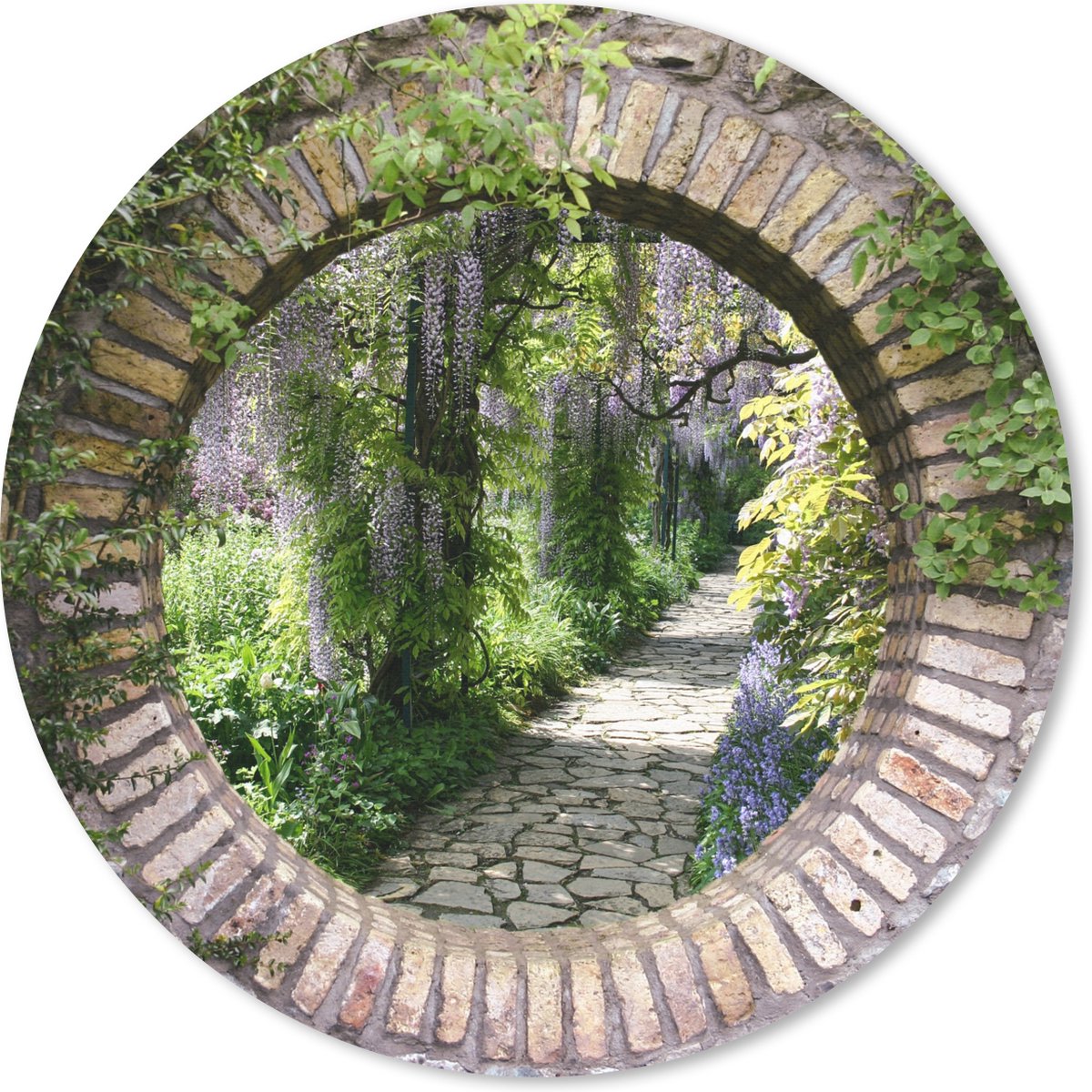 Muismat rond 30x30 cm - Mousepad Bos - Stenen - Doorkijk - Pad - Blauwe regen - Ronde muismatten