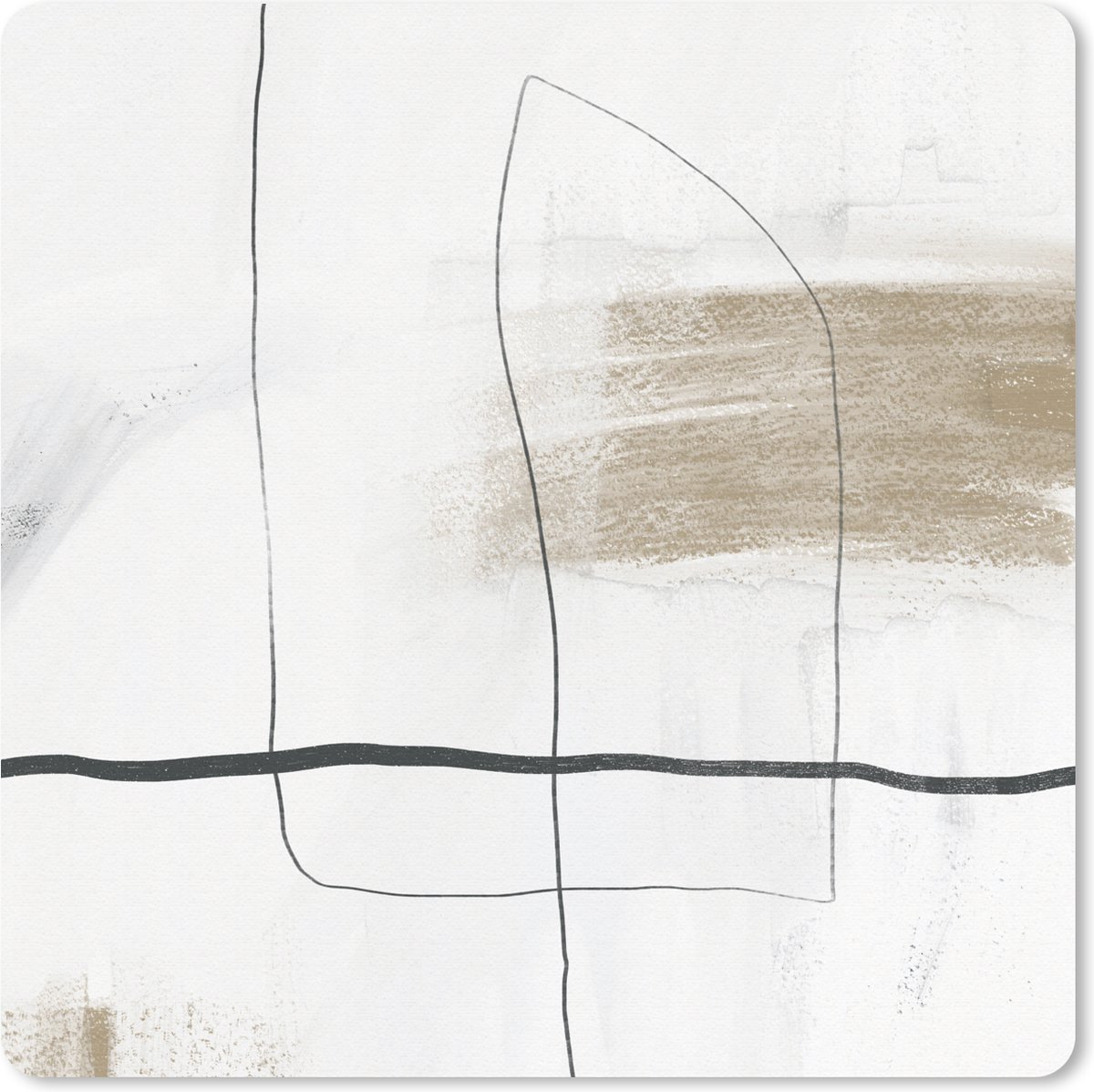 Muismat 30x30 cm - Mousepad Abstract - Lijnen - Taupe - Design - Muismatten