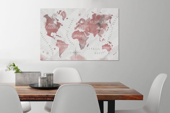 Peintures Toile Wereldkaart - Peinture - Rose - 60x40 cm - Décoration murale