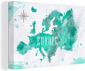 Canvas Wereldkaart - 150x100 - Wanddecoratie Waterverf - Wereldkaart - Europa