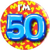 Button 50 Jaar - Button met speld (55mm) - Leeftijd badge - 50 Jaar versiering - Accessoires - Rozet I'm 50 - Verjaardag jongen / meisje / man / vrouw - Button 50 Jaar