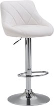 Luxe Barkruk Candace - Wit - Imitatie Leder - Chroom - Ergonomische Barstoelen - Set van 1 - Met Rugleuning - Voetensteun - Voor Keuken en Bar - Gestoffeerde Zitting