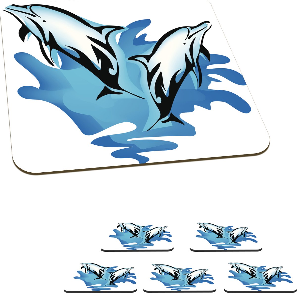 Onderzetters voor glazen - Dolfijnen - Water - Wit - 10x10 cm - Glasonderzetters - 6 stuks