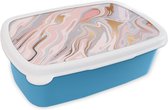 Broodtrommel Blauw - Lunchbox - Brooddoos - Marmer - Pastel - Abstract - Patronen - 18x12x6 cm - Kinderen - Jongen
