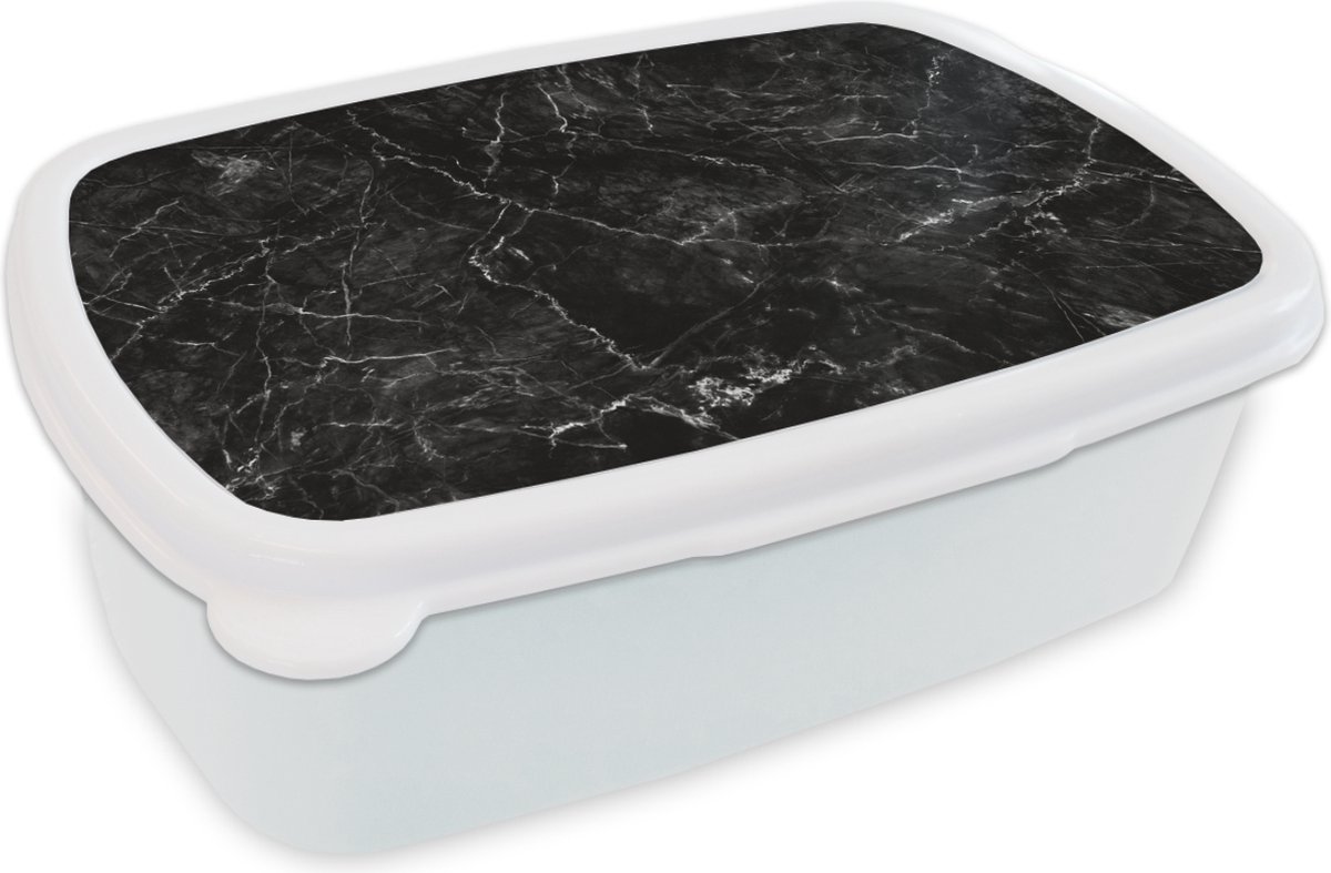 Broodtrommel Wit - Lunchbox - Brooddoos - Marmer - Keramiek - Lijn - 18x12x6 cm - Volwassenen