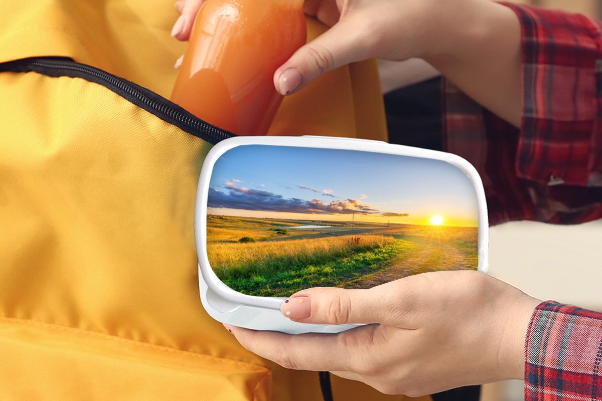 Broodtrommel Wit - Lunchbox - Brooddoos - Zon - Natuur - Landschap - 18x12x6 cm - Volwassenen