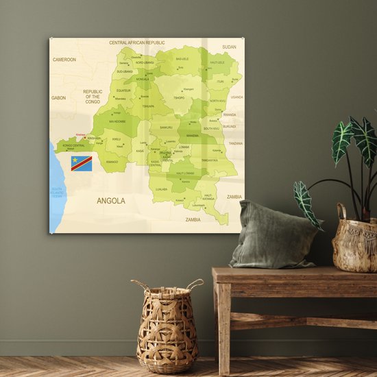 Peinture sur Verre - Dessin du Congo-Kinshasa sur une Carte Verte - 90x90 cm - Peintures sur Verre Peintures - Photo sur Glas