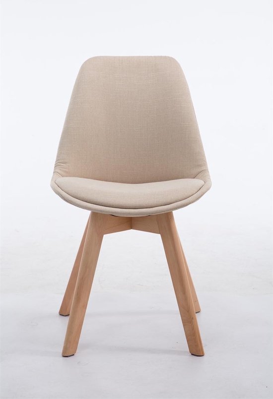 Eetkamerstoel - Bezoekersstoel Lise - Beige stof - naturel houten poten - set van 1 - zithoogte 47 cm - modern