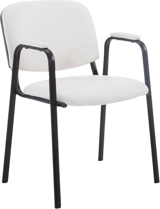 Bezoekersstoel - Eetkamerstoel - Gerolt - Kunstleer Wit - zwart frame - comfortabel - modern design - set van 1 - Zithoogte 47 cm - Deluxe