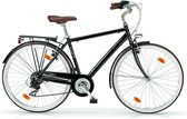 Vélo pour homme Classic - Avec 18 vitesses - Vélo de ville 28 pouces - Taille de cadre 58cm - Hybride - Freins en V et leviers de frein - Zwart/ argent