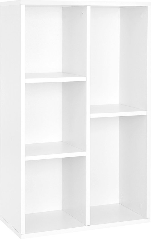 Boekenkast Nida - 5 vakken - Wit - Boekenplank - Woonkamer, slaapkamer en kinderkamer - Hout - MDF