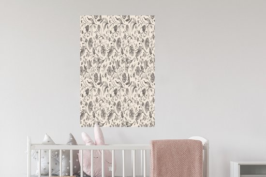 Stickers muraux - Sticker Foil - Fleurs - Zwart - Wit - Feuilles - 60x90 cm - Film Adhésif - Stickers muraux Chambre Enfant - Papier Peint Auto Adhésif