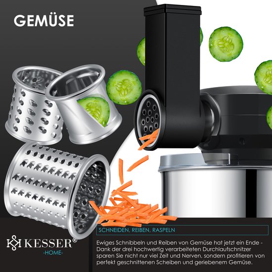 KESSER® 3 in 1 Keukenmachine Foodprocessor - Keukenmixer - Keukenrobotor K-KM 3000 met Kneder Multifunctionele Mixer 5,5 L Kom met 3 Menggereedschappen 1,5 L Sapcentrifuge Worstset Pasta & Koekjesvormen - Zwart van KESSER® — afbeelding 5
