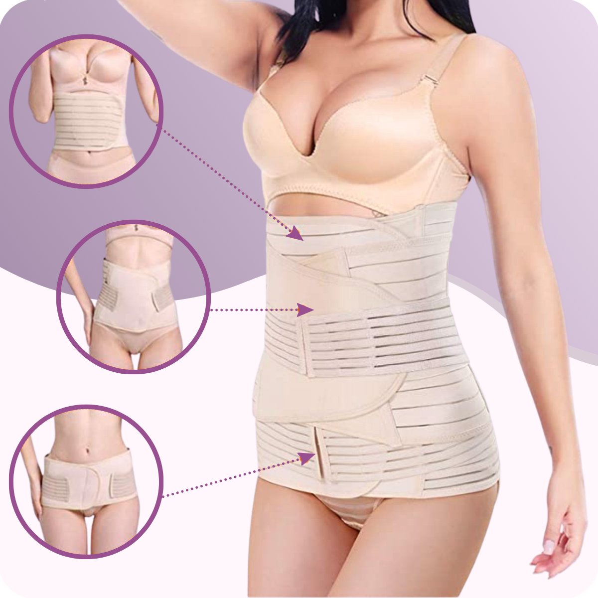 JT Beauty Care 3 in 1 Postpartum Buikband Nude Maat M – Na Zwangerschap - Bekkenband – Zwangerschapsband - Sluitlaken - Belly Binder – Zwangerschapskleding – Waist Trainer - Postnatale Sluitband – Steunband Gift Mama – Buikbrace Kado - Cadeau Moeder – foto 7