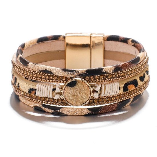 Bracelet Sorprese - Imprimé léopard - bracelet wrap - bracelet femme - kaki - cuir - cadeau - Modèle D