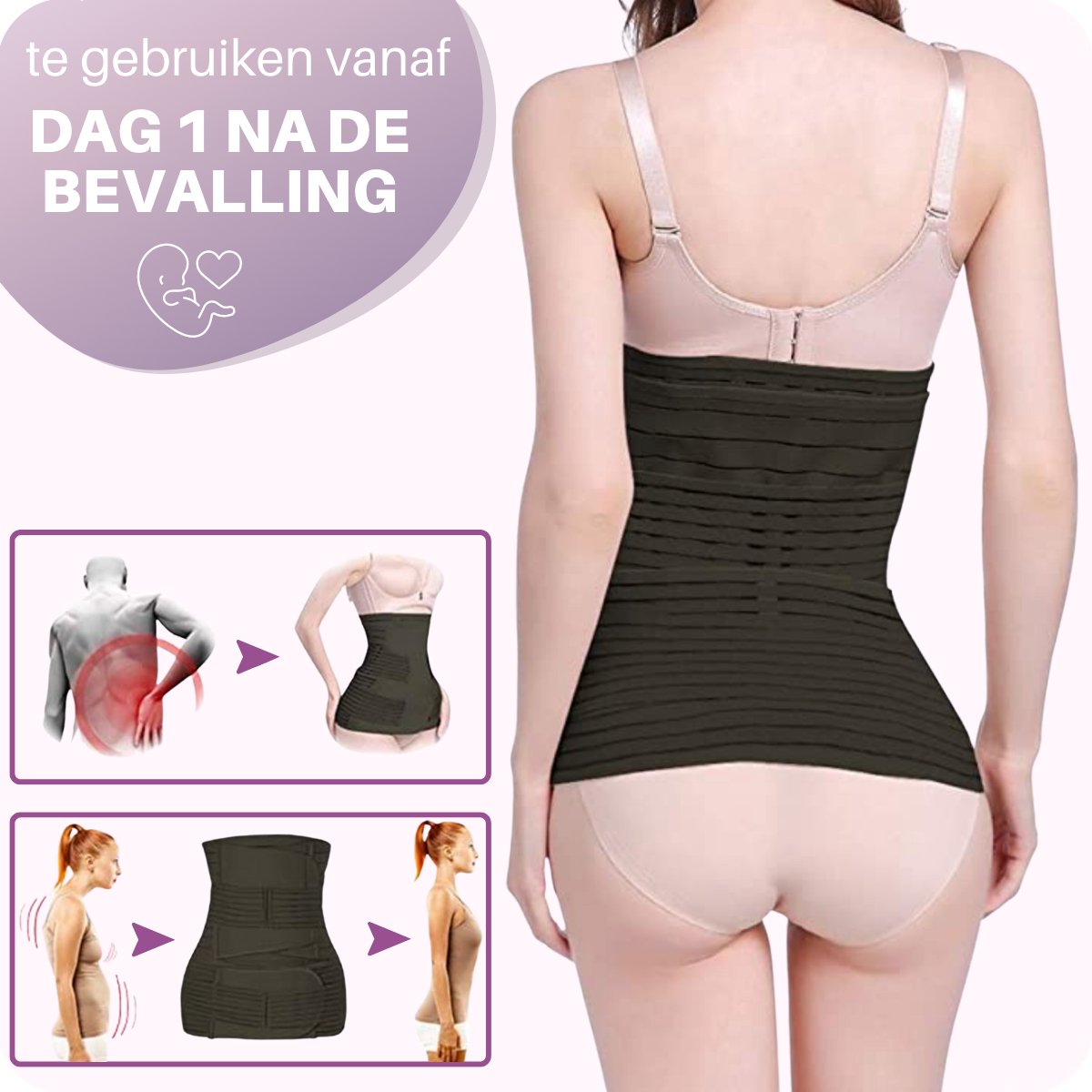 JT Beauty Care 3 in 1 Postpartum Buikband Zwart Maat L – Na Zwangerschap - Bekkenband – Zwangerschapsband - Sluitlaken - Belly Binder – Zwangerschapskleding – Waist Trainer - Postnatale Sluitband – Steunband Gift Mama – Buikbrace Kado - Cadeau Moeder – foto 6