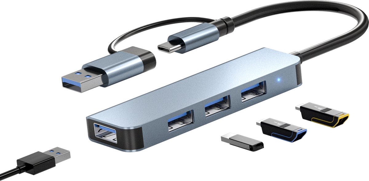 NÖRDIC USBC-HUB13 USB-C naar USB Hub - 4xUSB-A 3.0 - 5Gbps - Grijs