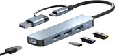NÖRDIC USBC-HUB13 USB-C naar USB Hub - 4xUSB-A 3.0 - 5Gbps - Grijs