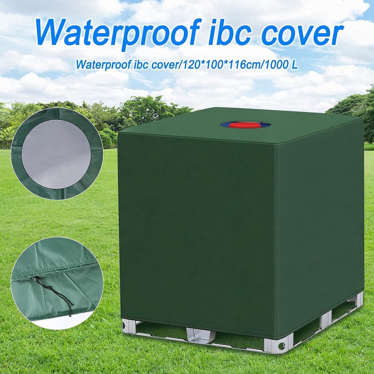KinMokusei IBC tankafdekking, IBC containerhoes, 420D afdekzeil voor watertank 1000 liter, afdekzeil, beschermhoes, beschermkap, beschermzeil, geschikt voor IBC-tank, container, regenwatertank
