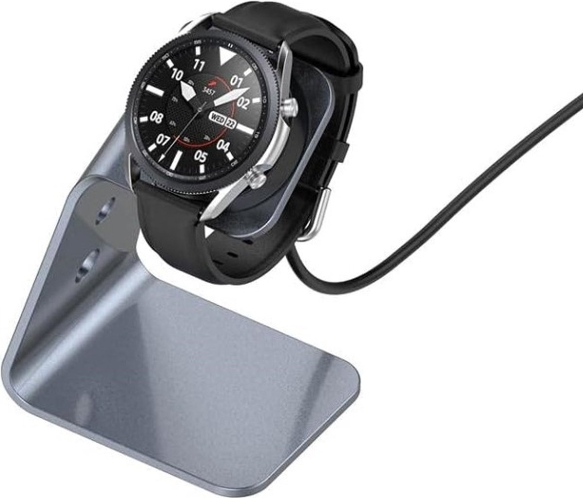 Strap-it oplaadstation - Docking station geschikt voor Samsung Galaxy Watch 3 / Galaxy Watch Active / Active 2 / Galaxy Watch 4 / 4 Classic / Galaxy Watch 5 / 5 Pro - zilver-grijs