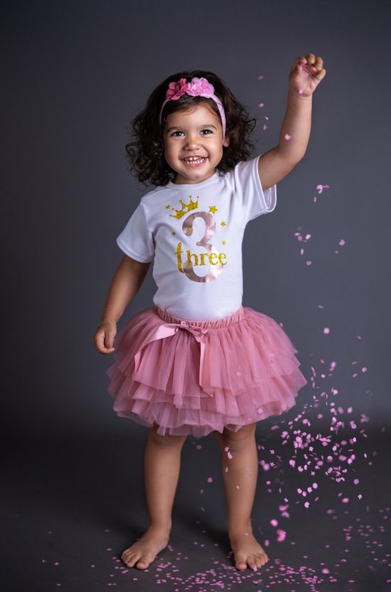 outfit d'anniversaire -ensemble d'anniversaire-robe d'anniversaire- fille-fille-3 ans-trois-tutu-rose poussiéreux-cakesmash-photoshoot-set Marit (taille 104)