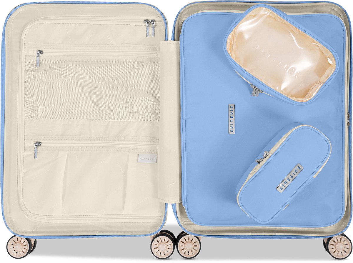 SUITSUIT Fabulous Fifties - Packing Cubes - Set van 3 - Handbagage koffer 55 cm - Koffer organizer set - Bagage organizers - Pastel blauw