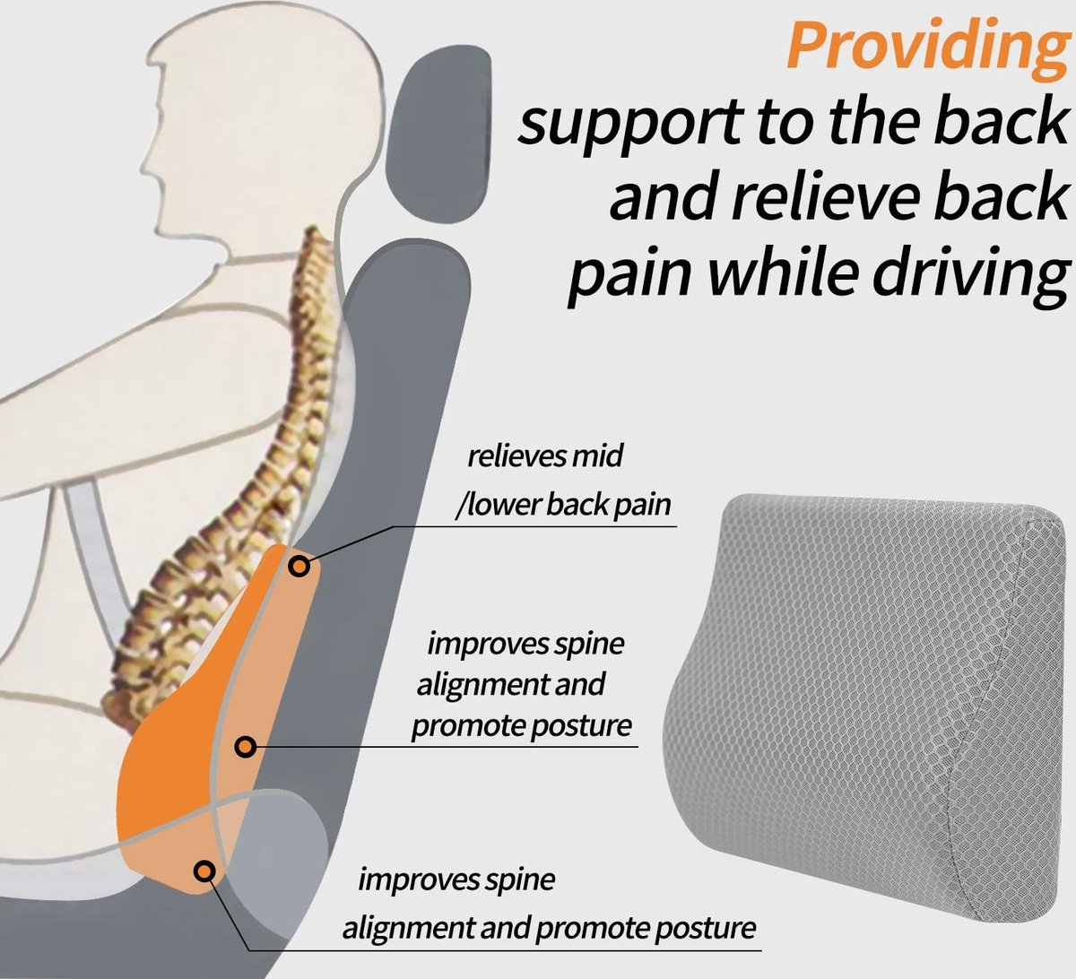 Lendenkussen voor in de auto, traagschuim, lendenkussen, ergonomisch