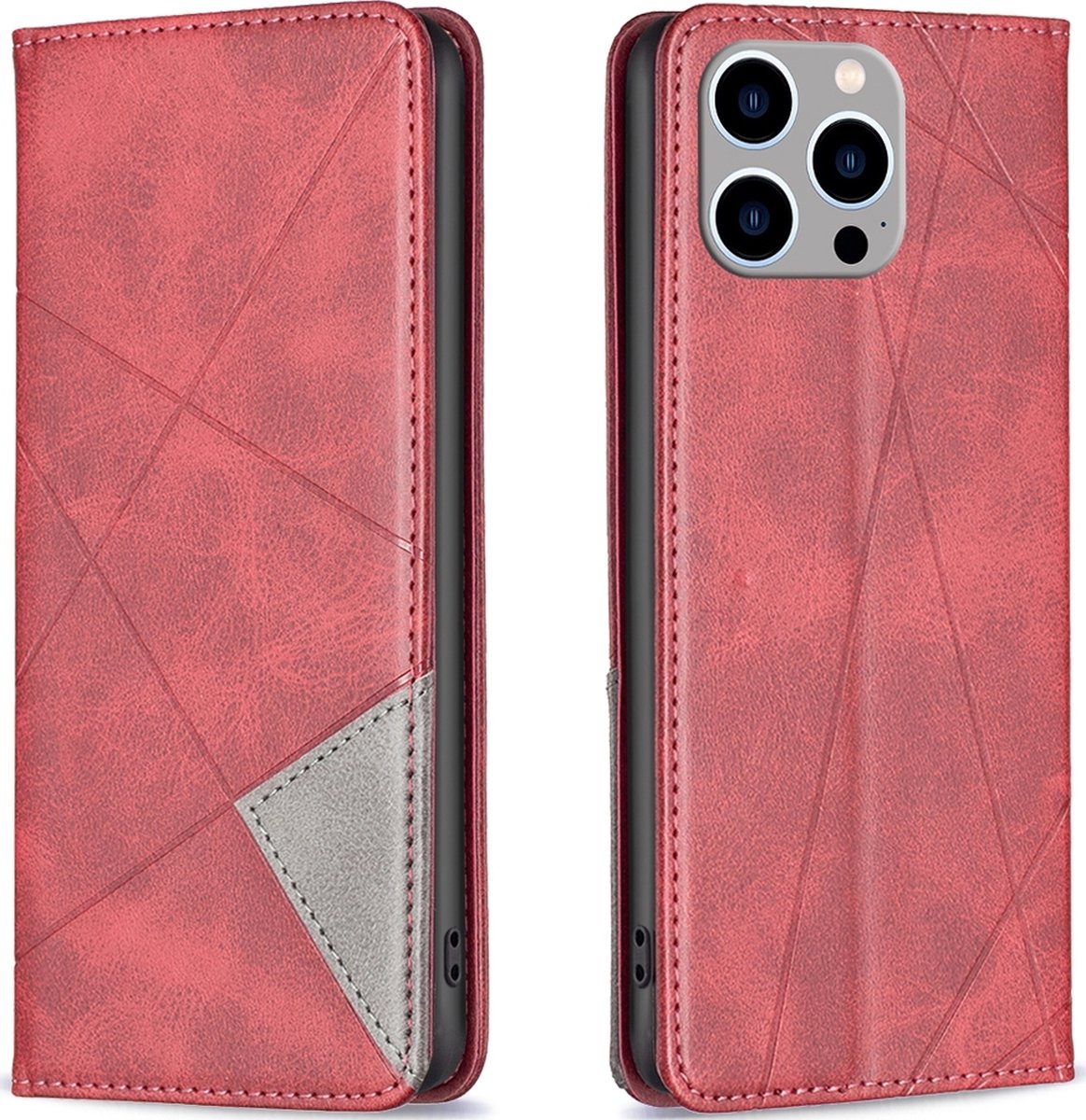 Mobigear Telefoonhoesje geschikt voor Apple iPhone 15 Pro Max Hoesje | Mobigear Rhombus Slim Bookcase | Pasjeshouder voor 2 Pasjes | Telefoonhoesje voor Pinpas / OV Kaart / Rijbewijs - Rood