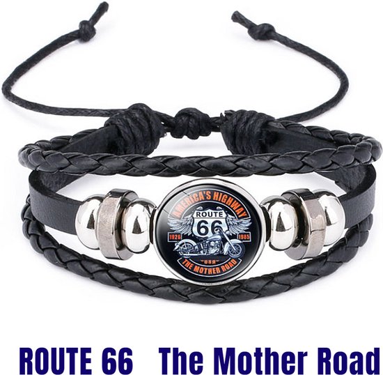Allernieuwste.nl® Armband Route 66 America's Highway - Dames Heren Leren Armbanden Unisex Leder - 26 cm