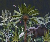 Fotobehang Dieren Tussen Palmbomen En Planten - Vliesbehang - 270 x 180 cm