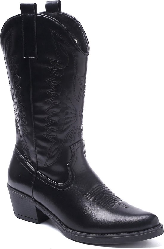 Smile Favorites® Dames Cowboylaarzen Western - Zwart - Imitatieleer - Maat 38 -