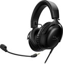 Zwarte HyperX Cloud III gaming headset met microfoon, weergegeven op witte achtergrond.