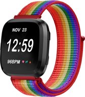 Nylon Smartwatch bandje - Geschikt voor Fitbit Versa / Versa 2 nylon bandje - regenboog - Strap-it Horlogeband / Polsband / Armband