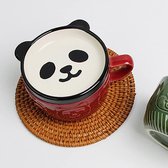 Japanse zoete mok creatieve keramische Shiba Inu Panda koffiemok met deksel thuis paar melk ontbijt mok waterbeker (rood)