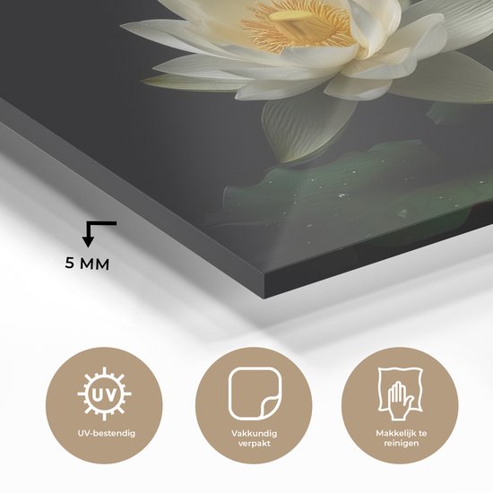 MuchoWow® Peinture sur verre 150x100 cm - Peinture sur verre acrylique - Lotus - Fleurs - Wit - Nature - Zwart - Photo sur verre - Peintures
